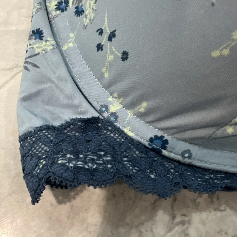 Adore Me Bra 38DD Push Up Plunge‎ Underwire Blue Floral